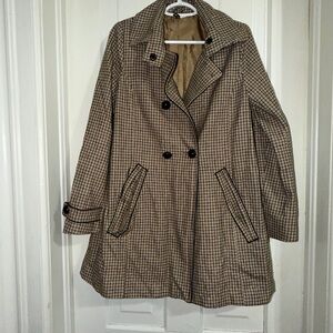 H&M Checkered Double-Breasted wool blend Trench Coat Womens‎ size 12 winter